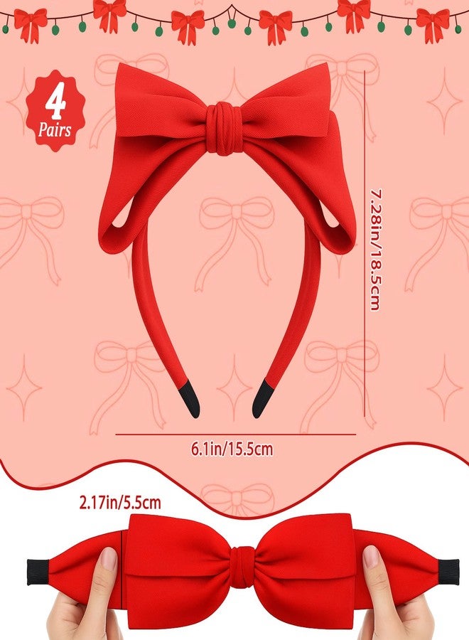 Suncalla 4 Pcs Christmas Headbands for Women Bow Headbands Red Green Pink Holiday Cute Big Bow Hair Hoops Hair Band Accessories Bulk for Christmas Women Girls Gifts (Red) - Image 2